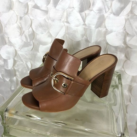 Michael Kors LUGGAGE Cooper Vachatta open toe Mules size 10 NEW - Picture 2 of 9